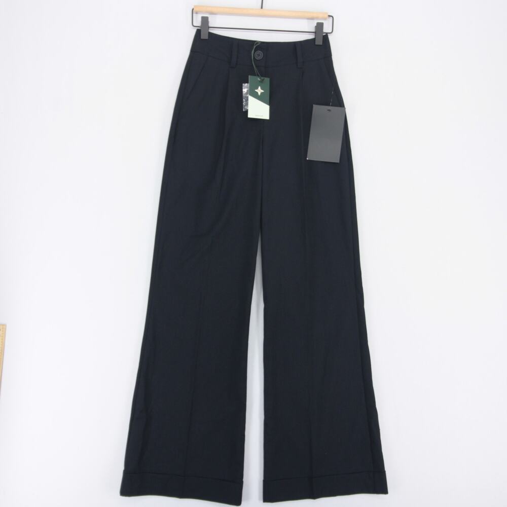 Tuckernuck Watson Trousers Womens XXS Navy Pleated High Rise Cuffed Wide Leg